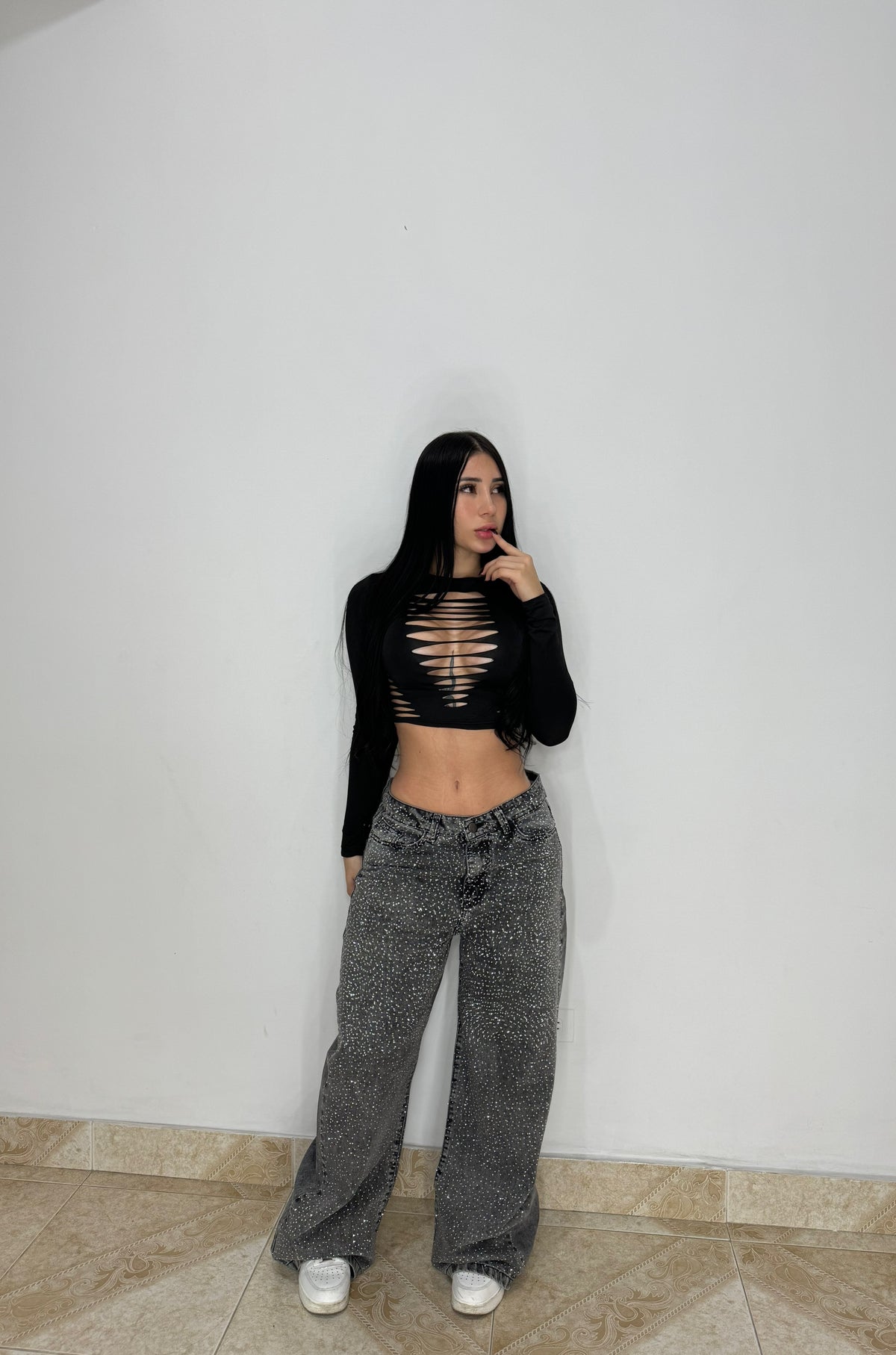 Baggy Cargo Rígido Humo Brillos