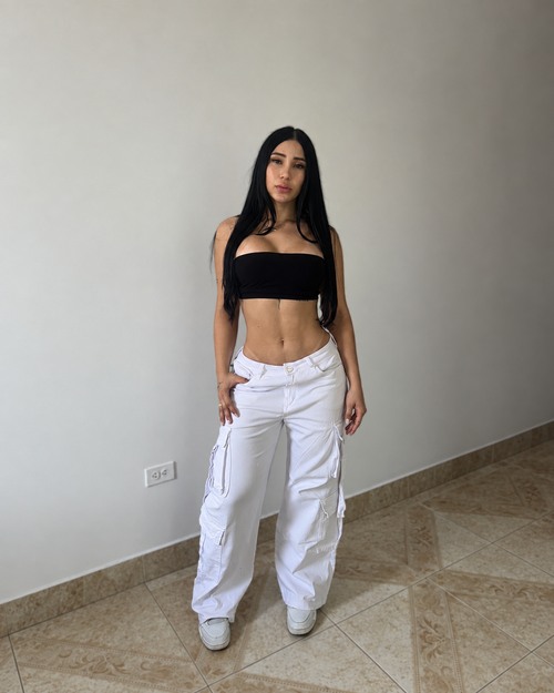 Baggy Cargo Dril Blanco