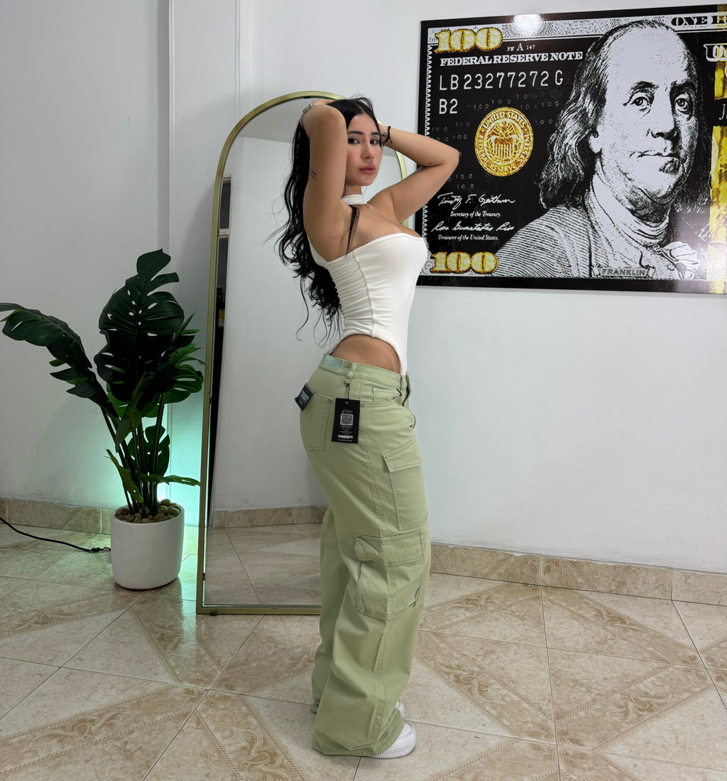 Baggy Cargo Dril Verde Pastel