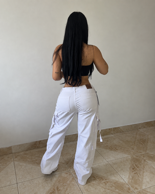 Baggy Cargo Dril Blanco